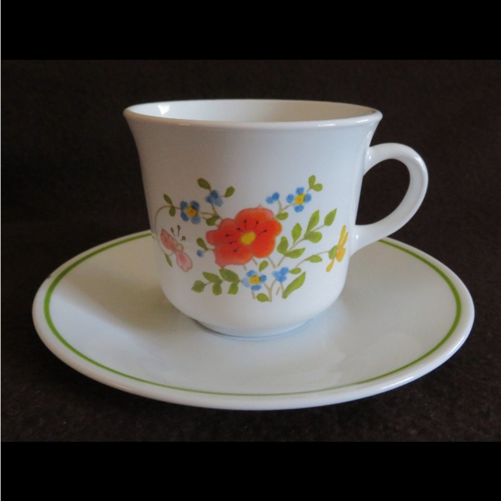 Vintage Corelle Wildflower Flat Cup & Saucer Set of 3